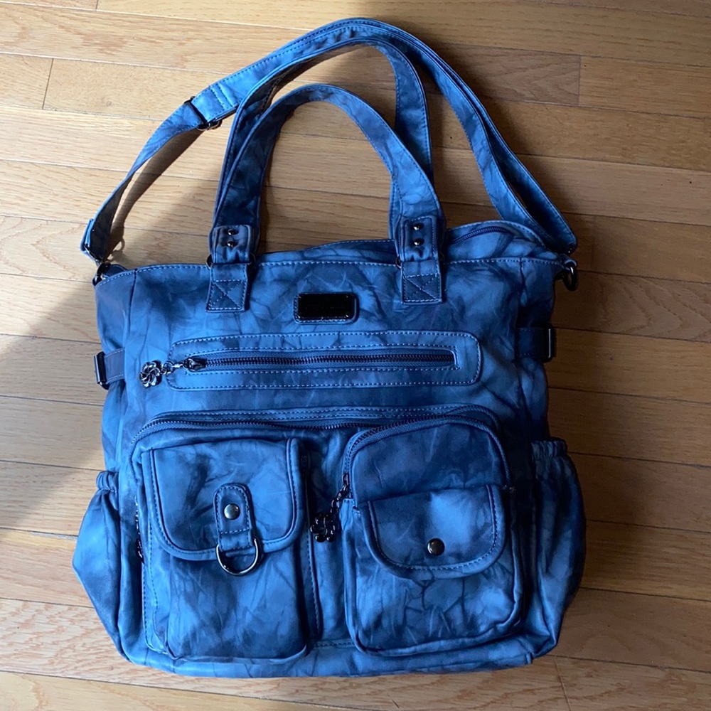 NEW Angel & Kiss Faux Leather Denim Satchel - Picture 2 of 5